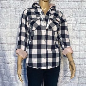 Hooded Plaid Fighting Illini Button Up Shirt